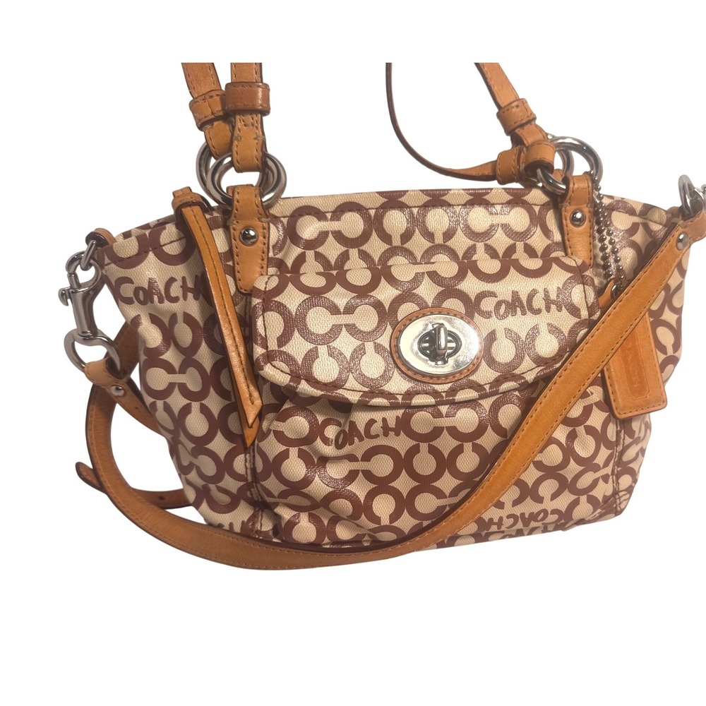 Coach Poppy Signature Graffiti Coated Canvas Satchel Crossbody Bag Tan Brown